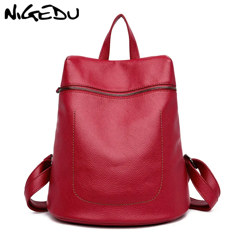 

NIGEDU Fashion Anti theft Backpack Female Brand Leather Backpack Women Large Capacity Bookbag Simple Shoulder Bags Mochila black