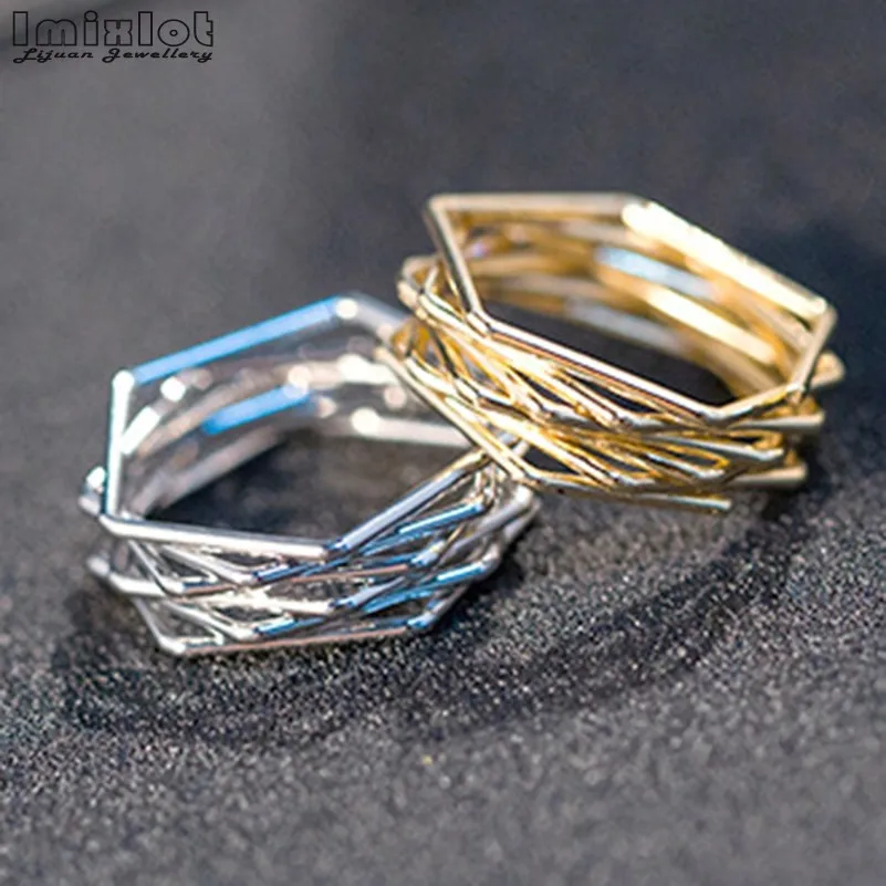 

Imixlot Hexagon Simple Ring Golden Silver Fashion Thin Polygon Rings For Women Men Wholesale JRC0450