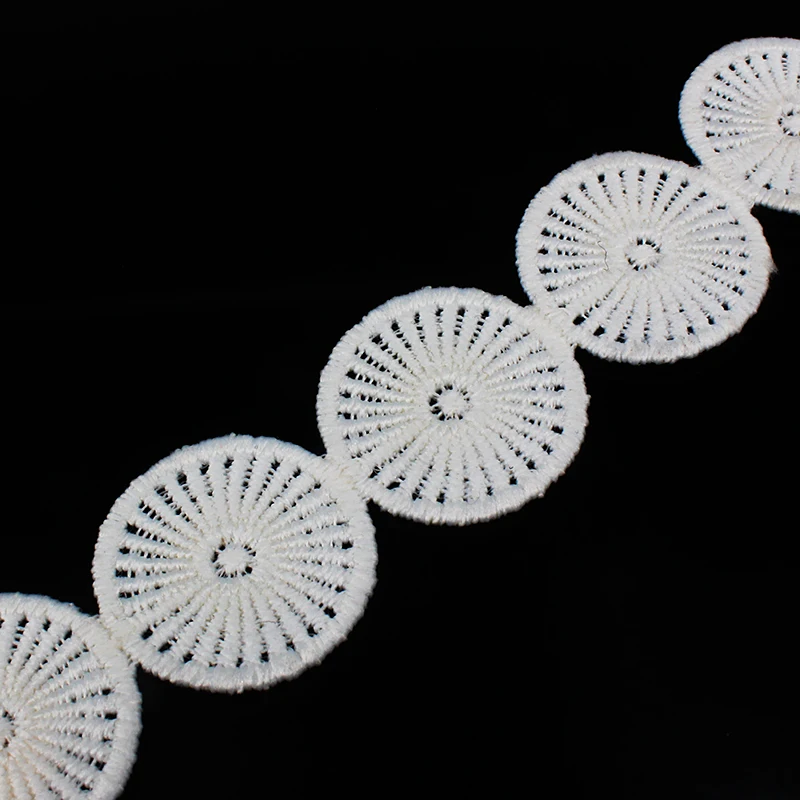 White Embroidered Circles Lace Venice Embroidered Applique Motif Lace