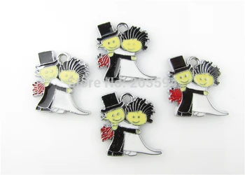 

AE102 20pcs Mixed Enamel Alloy The bride and groom Charms Pendants Wedding Gifts Floating Charm 24x23mm