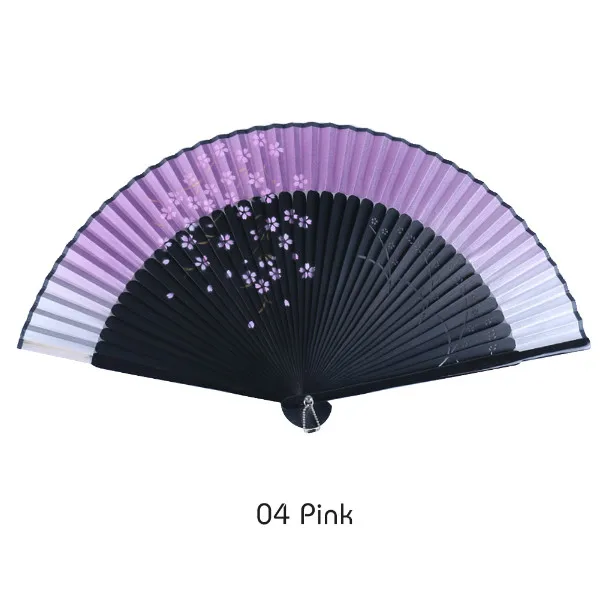 Винтажный Складной вентилятор из шелковой ткани с принтом сакуры в японском стиле, украшение для дома, бамбуковый закрученный вентилятор, коллекция культуры, вечерние принадлежности - Цвет: Pink