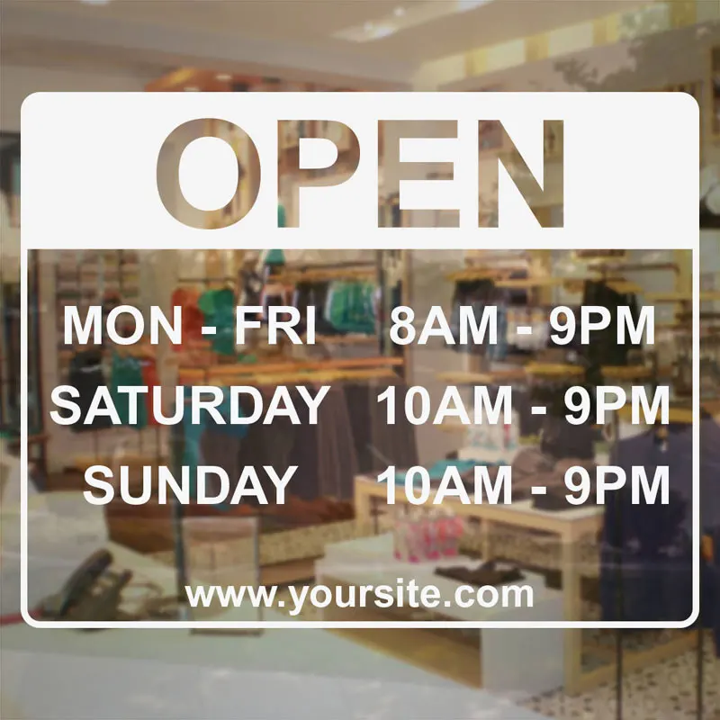 

Store Hours Open Decal Store Business Sign - Vinyl Decal Custom Website Address Window Door Vinyl Sticker Waterproof BH07