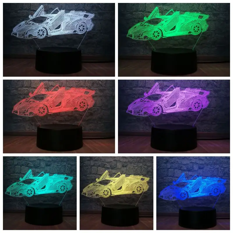 Крутой автомобиль 3D светодиодный светильник вспышка RGB лампа крутой мальчик