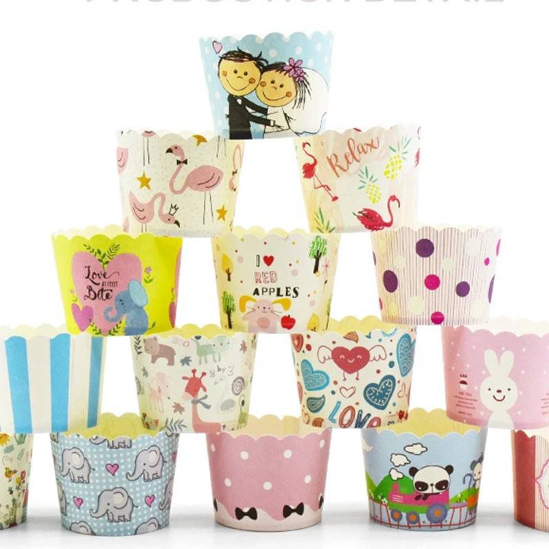 

50pcs 5x6x4.5cm Small Baking Cake Muffin Mechanism Cup High Temperature Multi Style Cake Paper Cup Birthday Party Favor