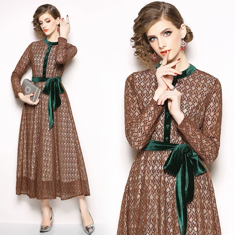 

2019 Autumn and Winter New Type A-neck Long Dress Elegant Long Sleeve Dress Fashion Women's High Quality Dress