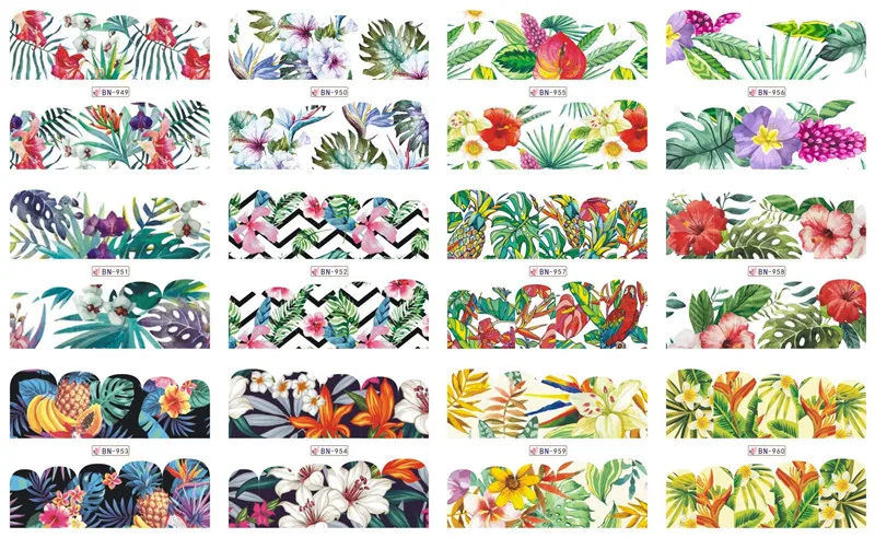 12 Дизайнов/лист воды переводные наклейки для ногтей слайдер полное покрытие советы цветы наклейки с Фламинго Маникюр Прямая поставка