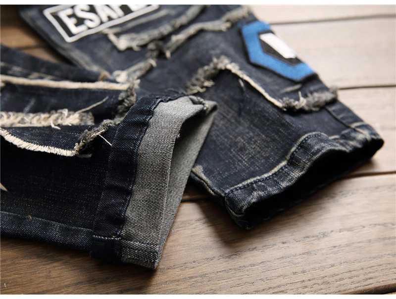 Мужские джинсы с вышивкой Sokotoo рваные зауженные джинсы с заплатками модные прямые стрейчевые штаны