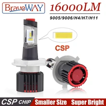 BraveWay супер светодиодный CSP чип светодиодный светильник H4 H7 H11 9005/HB3 9006/HB4 H8 светодиодный фонарь для автомобиля лампа для автомобильных фар 16000лм