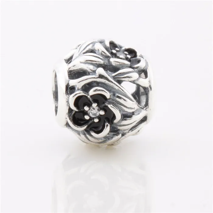 

Новинка, бусины-шармы 925 пробы Silve из черной эмали, круглые бусины, подходят для браслетов и ожерелий Pandora Style