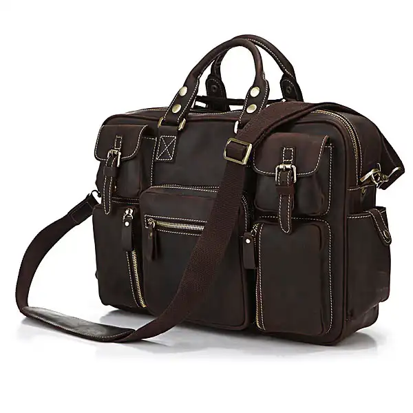 

Nesitu High Quality Large Capacity Dark Brown Genuine Leather Men's Travel Bags Crazy Horse Leather Man Messenger Bags M7028