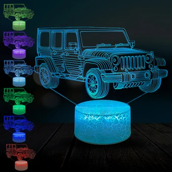 

Jeep Car Style 3D Lamp Multicolor Night Light Desk Table Decorative LED USB Home Lighting Boy Gift Kid Toy Bedroom Crack Base