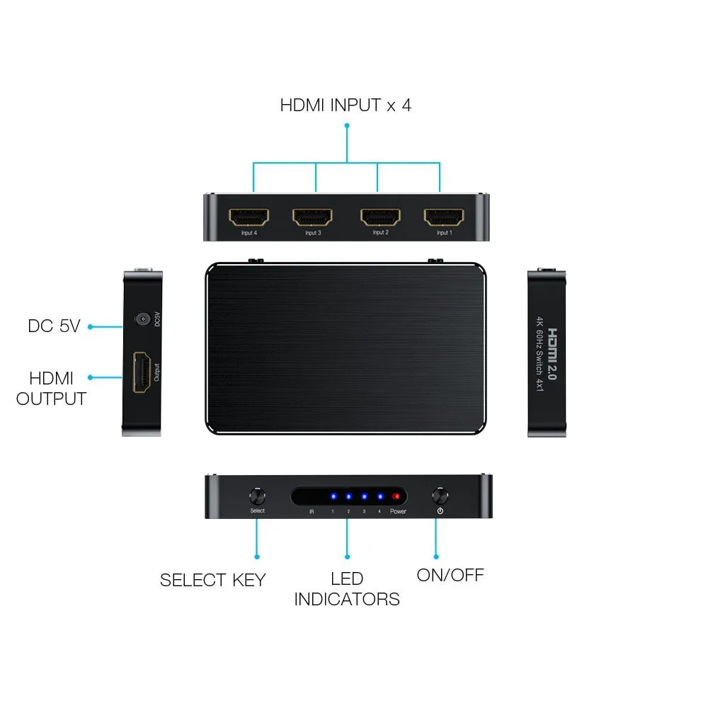 4 портовый HDMI 2 0 переключатель Aikexin 4x1 в 1 выход 3840X2160P/60 Гц HDCP 4K x 2K 1080P для XBOX 360 PS3