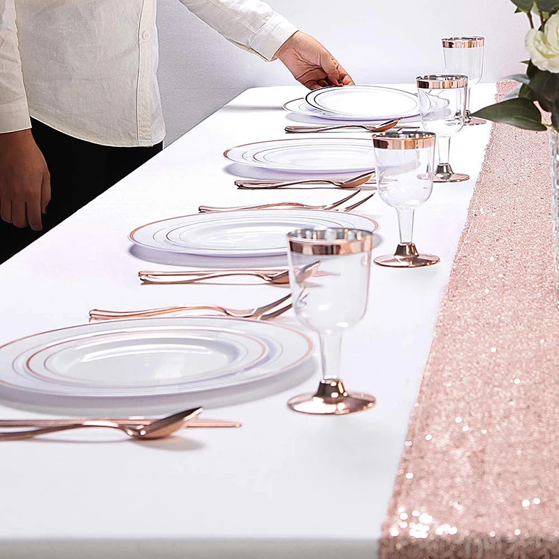 50 шт одноразовые пластиковые тарелки, 25-10,2" обеденные тарелки и 25-7,5" тарелки комбо-розовое золото Отделка реальный дизайн Китая