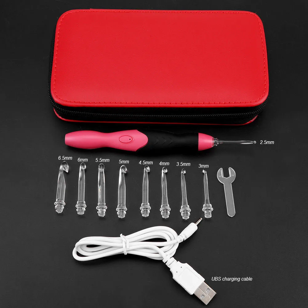 

9 in 1 USB LED Light Up Crochet Hooks Weave Craft Tools Kit Knitting Needles Set Weave Craft Tools Kit 88 For Drop Ship