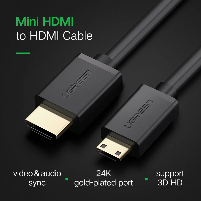 Ugreen высококачественный мини-hdmi HDMI кабель 1 м 2 м 3 м Папа-папа 2,0 в HDMI кабель 4 к 3D для планшета видеокамеры MP4 Mini HDMI кабель