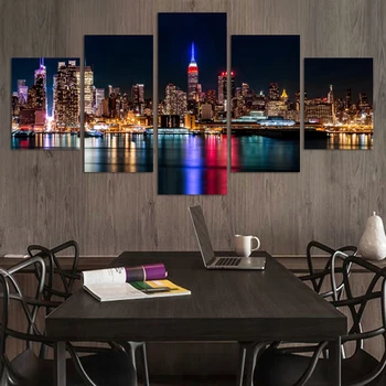

2016 Paintings Fashion City Night Bridge 5 Panels Large Hd Picture Canvas Print Painting Artwork Wall Decorative Oil Unframed