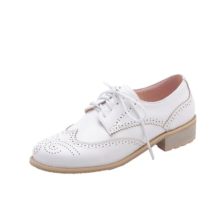PXELENA/женские туфли-оксфорды с резным узором, на шнуровке, с круглым носком; обувь с перфорацией типа «броги»; удобная обувь для отдыха; обувь в британском ретро-стиле; обувь в стиле Дерби