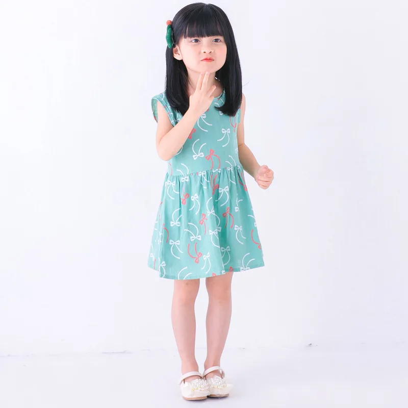 Детские летние платья для маленьких девочек; хлопковое и льняное платье трапециевидной формы с цветочным принтом без рукавов; летние платья для девочек