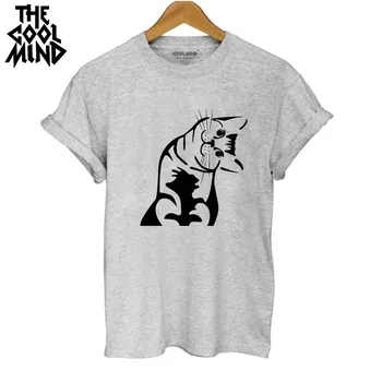 

THE COOLMIND harajuku cat printed women T shirt 100% cotton short sleeve women T-shirt 2017
