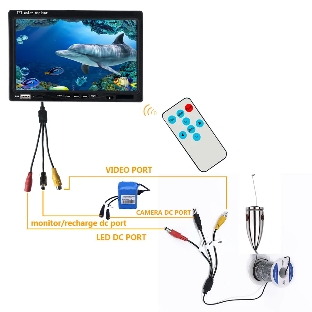 GAMWATER 15 متر 20 متر 30 متر 50 متر 1000TVL صياد السمك HD مسجل دي في أر للماء الصيد الفيديو تحت الماء صيد الكاميرا
