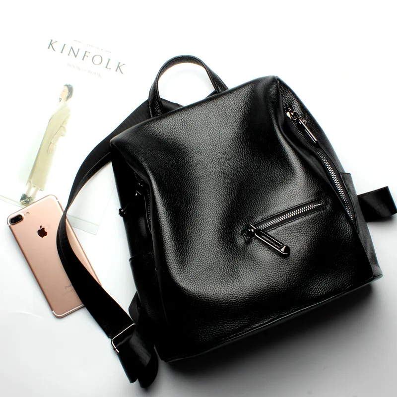 Топ qualityFashion дизайнерский коровья натуральная кожа женский рюкзак с кулиской школьные рюкзаки, сумки для путешествий - Цвет: black