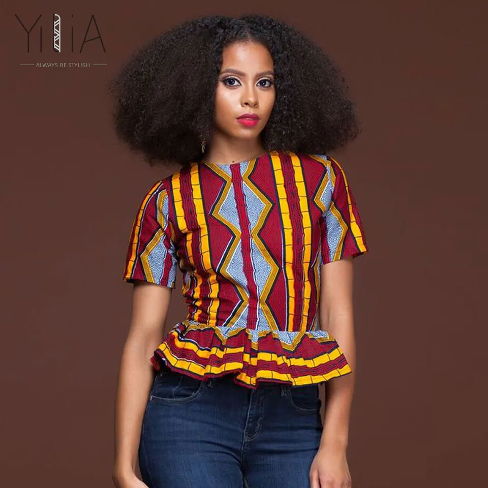 African Print Clothing African Print Tops These cheerful, short sleeve African print tops will brighten up you life and wardrobe! They can easily be worn casually with dark blue .