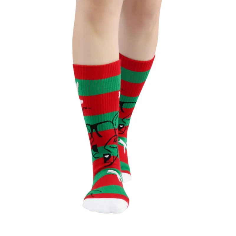 1 пара рождественских носков для женщин и мужчин с принтом из хлопка, эластичное волокно, легкие противопотные компрессионные Чулочные изделия