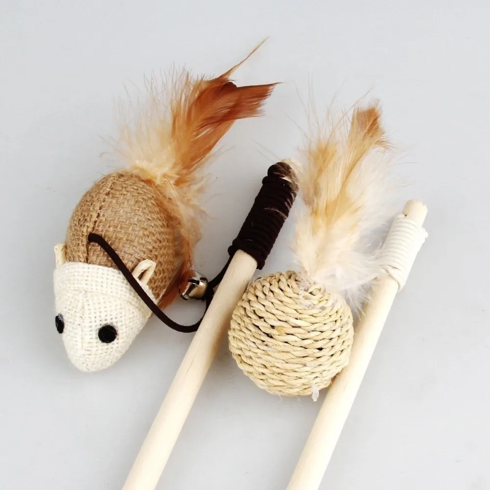Kitten Cat Pet Feather Toy Wire Chaser Wand Teaser Feather With Bell Beads Play Funny Cat Toys Accessories  (5)