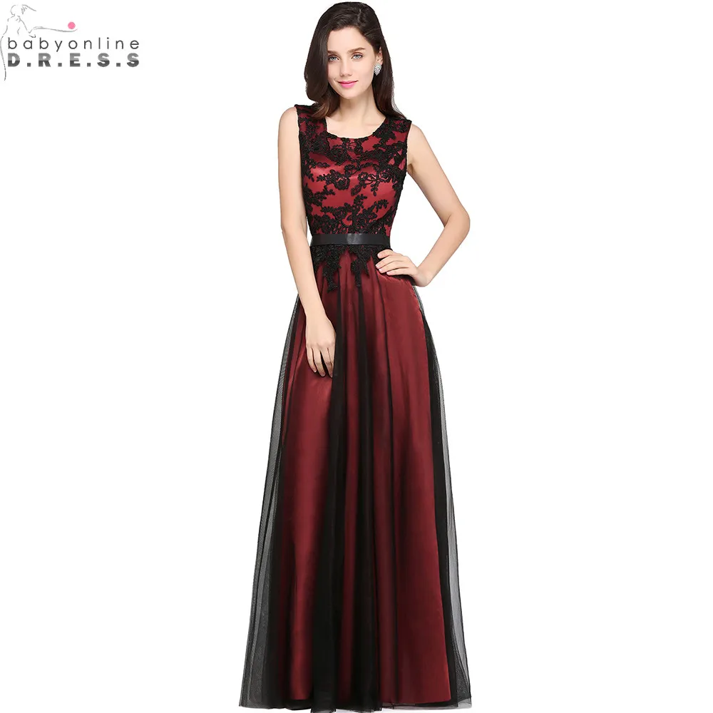 Vestido de noche de gasa, elegante, de encaje negro y rojo, apliques baratos _ - AliExpress Mobile