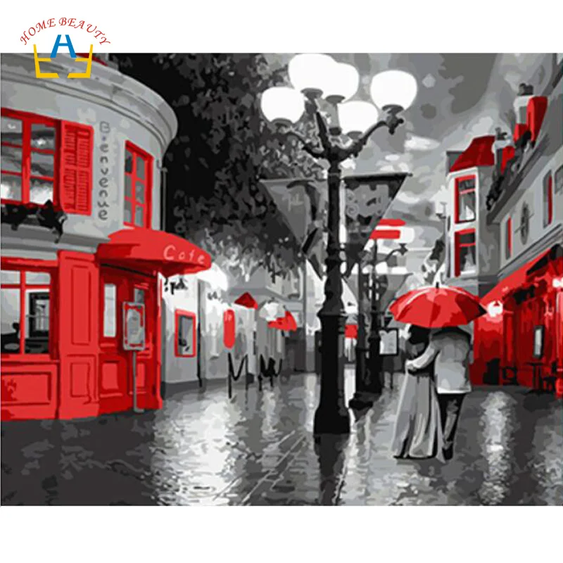 

black white red picture for draw coloring by numbers on canvas hand painted acrylic paints paintings on the wall home decor C155