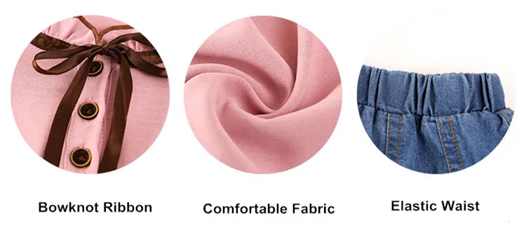kids girls bowknot ribbon sleeveless shirts  denim short skirts girls clothes suits sets 06
