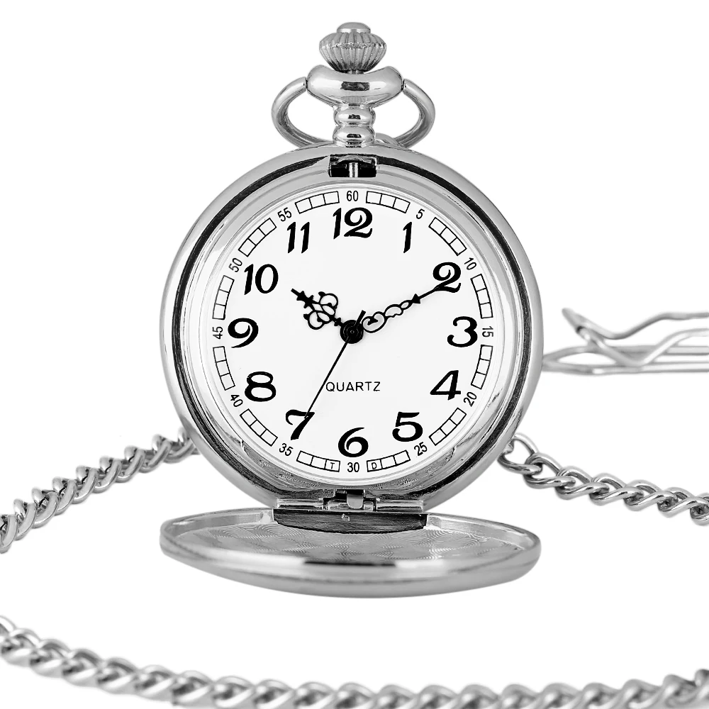 2016 New Arrival Silver Smooth Quartz Pocket Watch With Short Chain Best Gift To Men Women 2