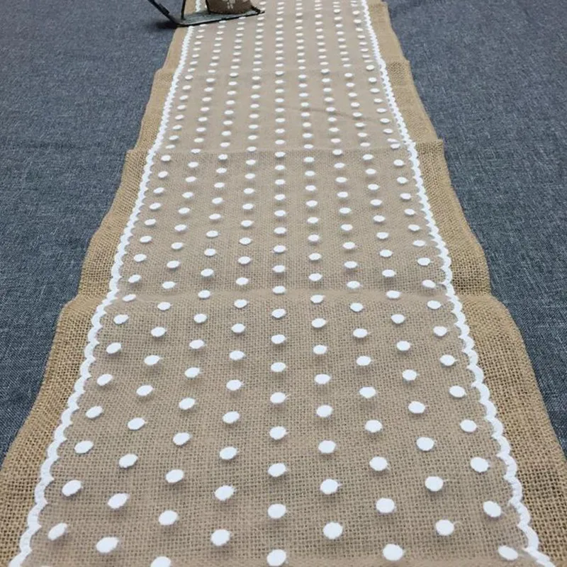 

30X180CM Table Runner Burlap Natural Jute Linen Rustic Decor Wedding Hessian Tablecloth with lace Christmas Party decoration
