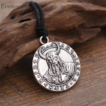 

EUEAVAN 30pcs Viking Odin's Father Warrior Necklace Round Pendant Elder Futhark Talisman Jewelry For Men Link/Rope Chain
