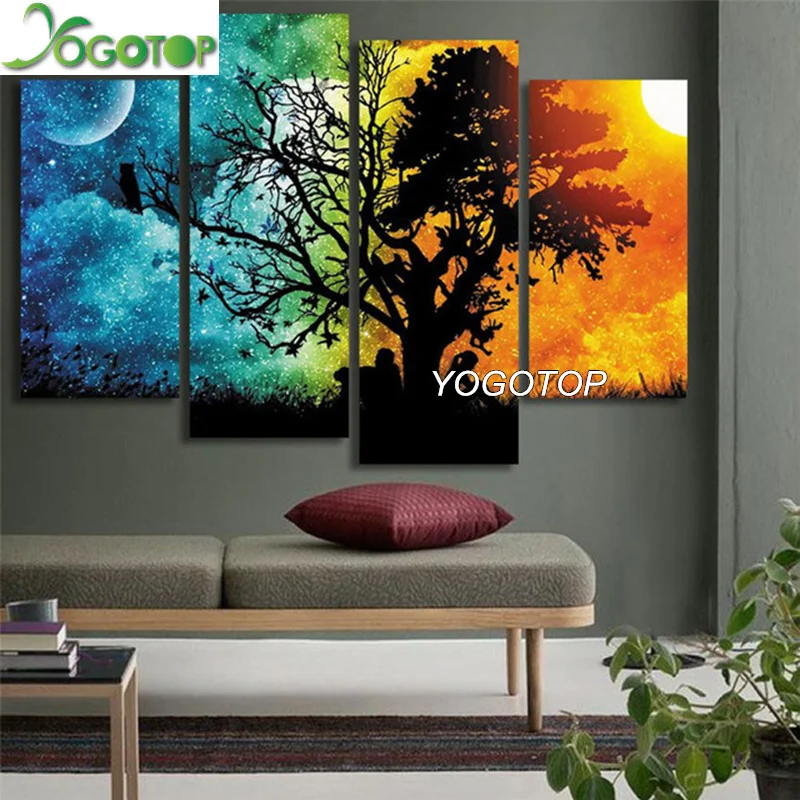 

YOGOTOP DIY Diamond Painting Cross Stitch Kits Full Diamond Embroidery 5D Diamond Mosaic Home Decor Sunset lover tree 5pcs ML276