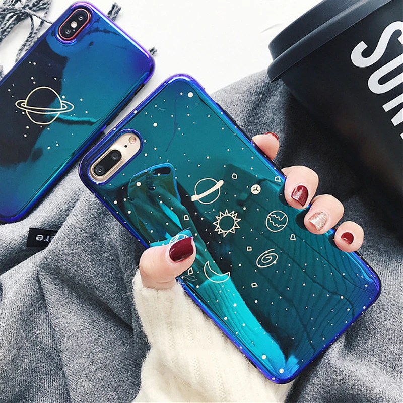 

luxury Smooth Blu-Ray Universe Planet Phone Case For iPhone 6S 6 7 8 Plus X Retro Cool Cover Fashion Cartoon Cases for iPhone7