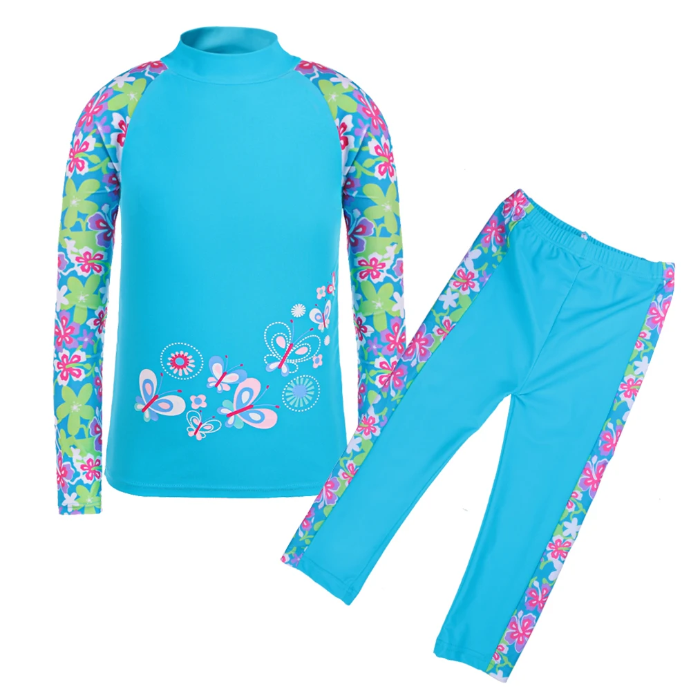 BAOHULU/купальный костюм с длинными рукавами для девочек(UPF50+), детские купальные костюмы, комплект из 2 предметов, купальный костюм с цветочным рисунком, детский купальный костюм для подростков, пляжная одежда