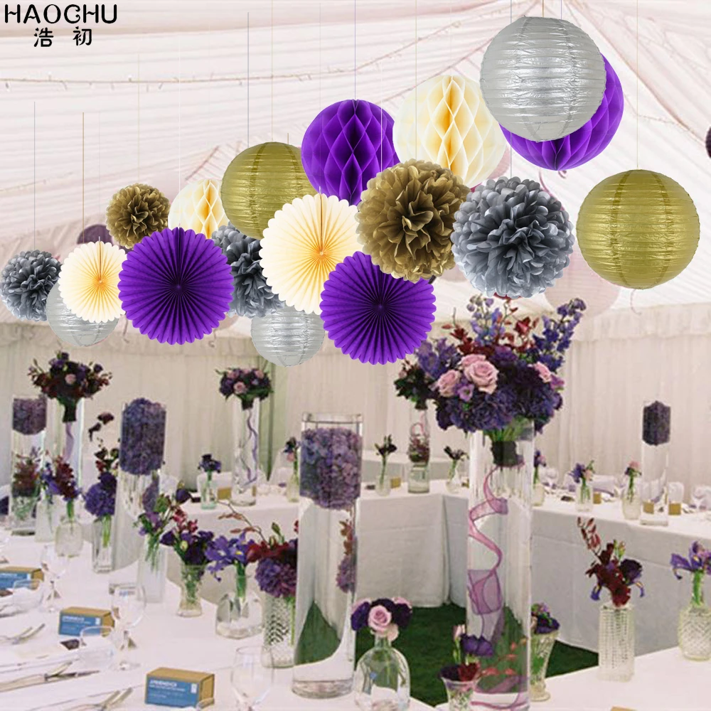 8pcs/Set Round Chinese Paper Lanterns Gold Silver Tissue Paper Honeycomb Balls Wedding Flower Birthday Party Hanging Decorations