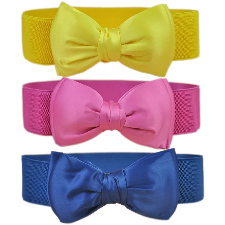 

Korean Fashion Chiffon Pink Bow Waistband, 6cm Wide, Women's Belt Elastic Decorative Belt . New Womens Wide Belts