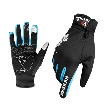 Высокое качество KINGSIR зимние теплые велосипедные гоночные перчатки полный палец мужские MTB велосипедные перчатки костюм для 8 градусов ciclismo M/L/XL/XXL - Цвет: Blue Black