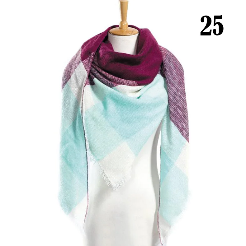 Женский зимний шарф Классический клетчатый шарф женский теплый мягкий кашемировый шарф массивное большое одеяло обертывание шаль треугольные шарфы - Цвет: 25C