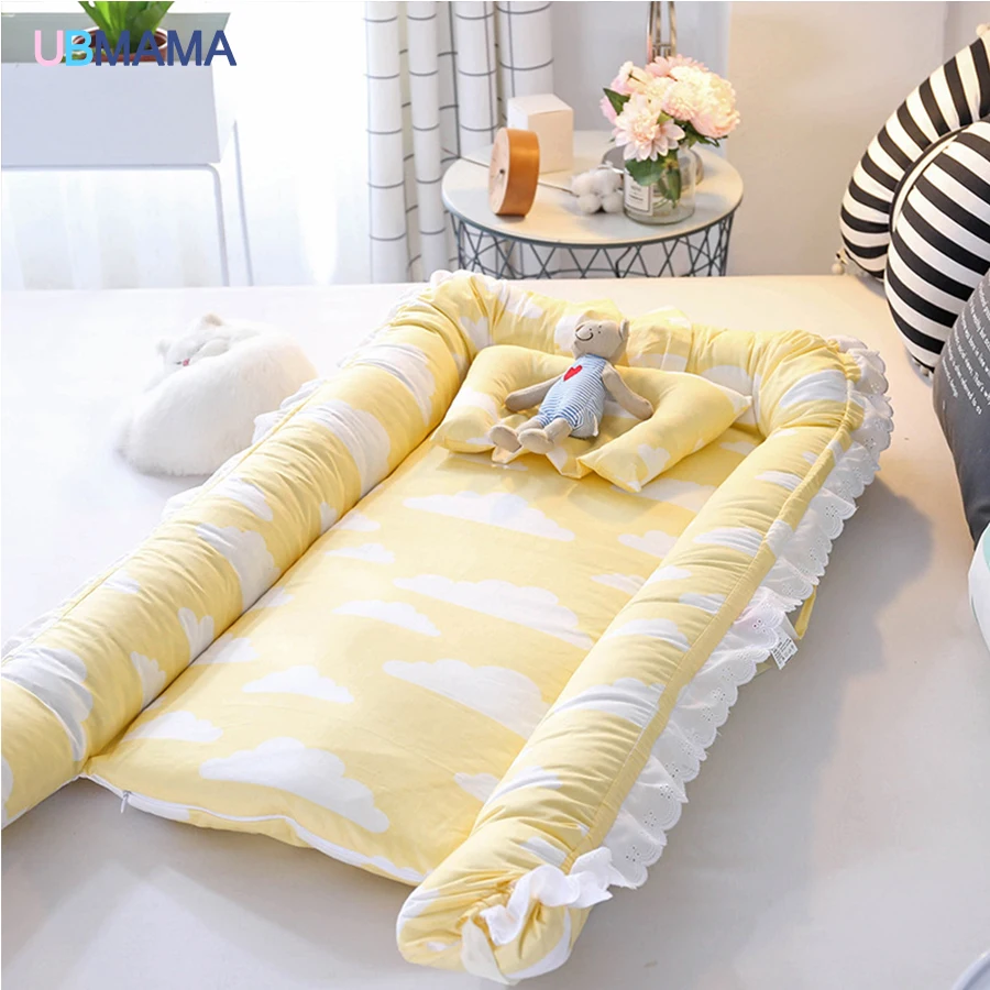 Dorminhoco do Bebê Recém-nascidos de Algodão Rendas de Alta Viagem Simples Lindo Travesseiro Dobrável Portátil Stripde Qualidade Sólida Berço Cama Macia 26 Mamãe e Bebê
