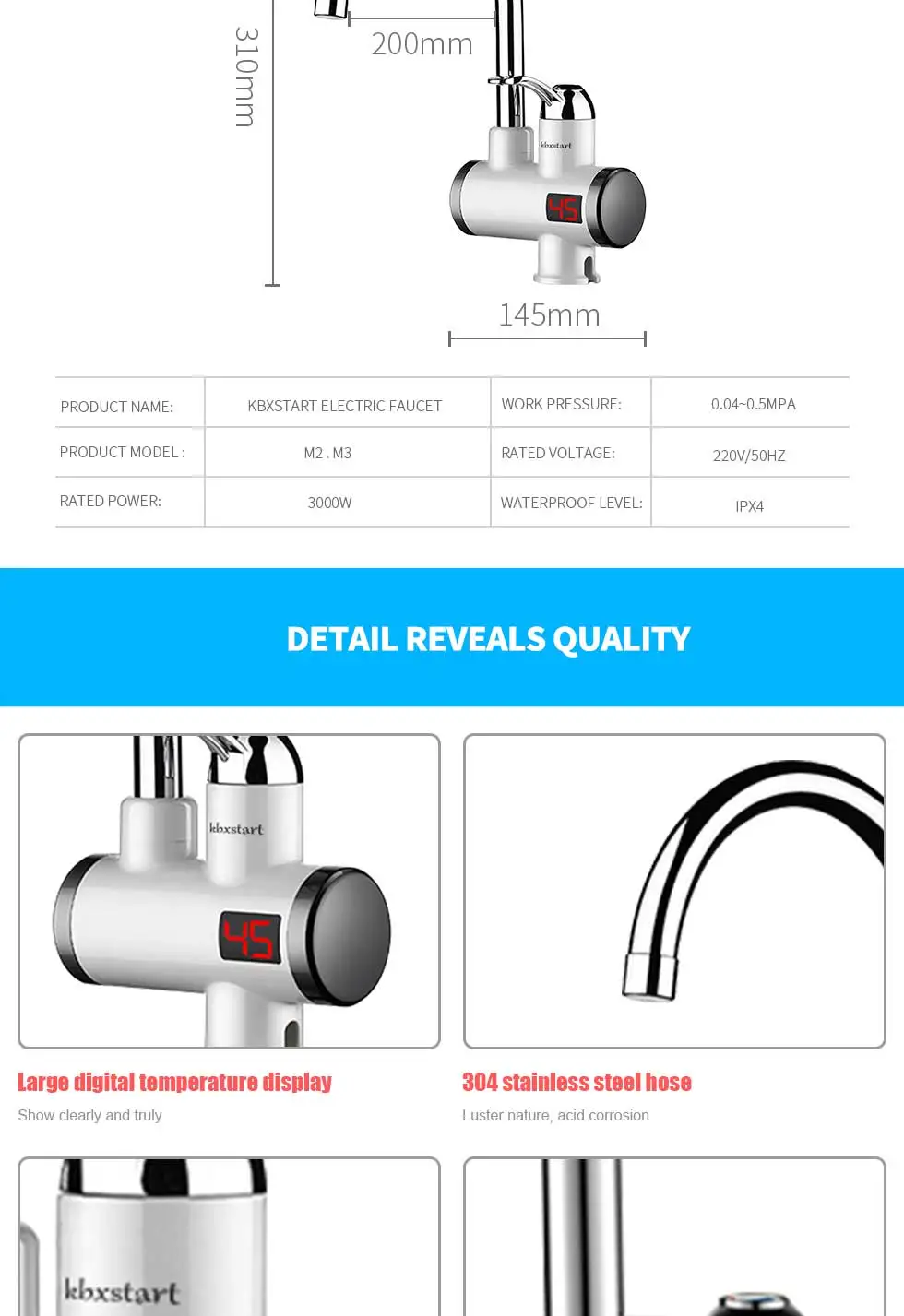 3000 W Температура Дисплей Instant Hot водопроводной воды Tankless Электрический кран Кухня Ванная комната холодной воде отопления с душем