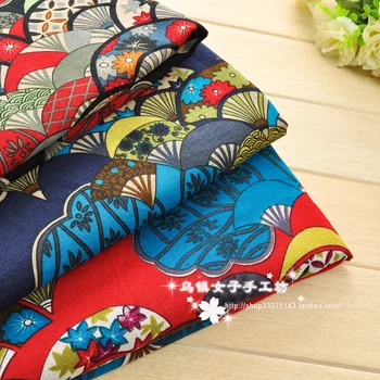 

Wide 145cm x50cm 1pcs Ethnic Fabric Cotton/Linen Fan Flower Printed Japanese Fabric Diy Patchwork Home Cloth Sewing Cheongsam