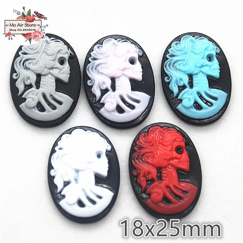 

10pcs Resin Halloween skull beauty head cameo Flackback Cabochon Art Supply Decoration Charm Craft DIY 18x25mm
