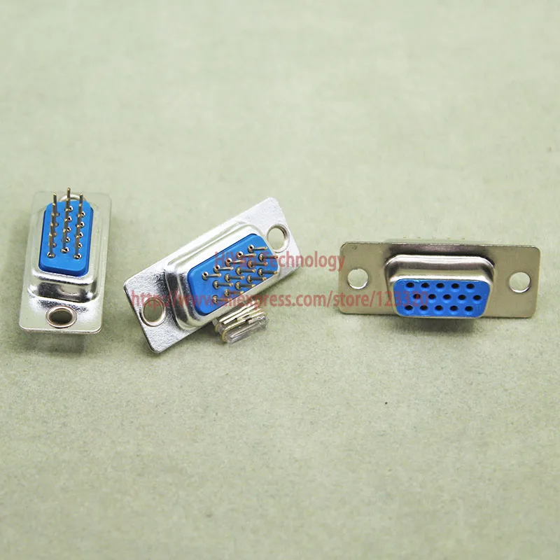 

(10pcs/lot) DB15 DP15 3Rows Blue Parallel Port 15 Pin D Sub Female 15 Way PCB 180 Degree Connector DB15 Socket Plug VGA Adapter