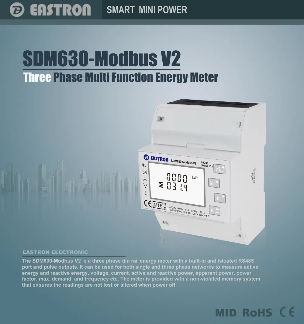 SDM630 Modbus V2, многофункциональный анализатор мощности, 1p2w 3p3w 3p4w, modbus/импульсный выход RS485 PV солнечная система доступна, NON-MID