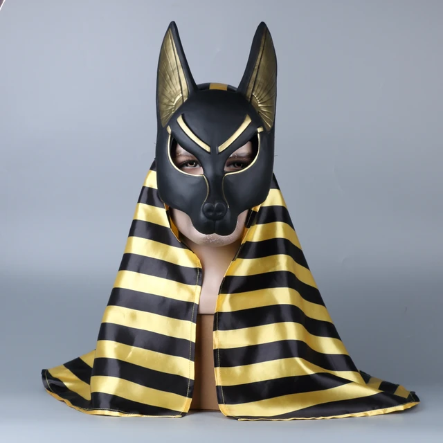 egyptian anubis cosplay face mask headscarf pvc canis spp wolf head jackal animal props party halloween