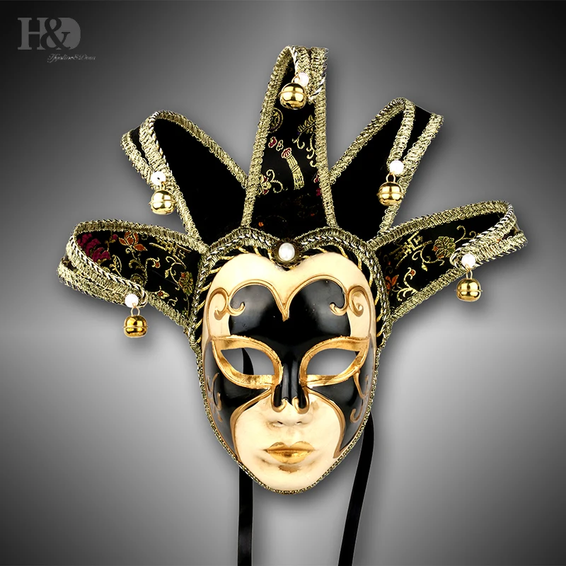 H& D Винтаж Джолли Джокер Венецианская Маскарадная маска для костюма на Хэллоуин косплей маска для вечерние Mardi Gras украшение стены(черный