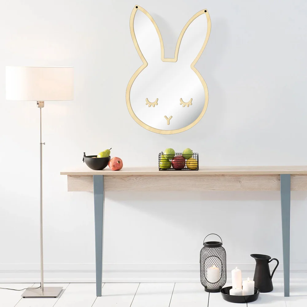 1Piece Bunny Sleepy Eyes Makeup Mirror Cute Animal Sleeping Rabbit Wood& Acrylic Safety Wall Mirror Nursery Wall Decor For Kids